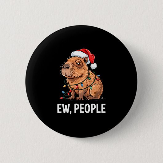 Ew People Capybara Christmas Lights Funny Introver 缶バッジ (正面)