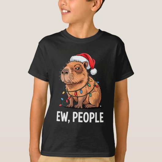 Ew People Capybara Christmas Lights Funny Introver Tシャツ (正面)