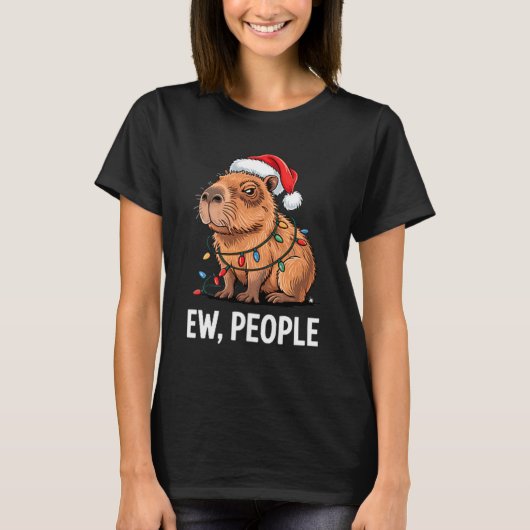 Ew People Capybara Christmas Lights Funny Introver Tシャツ (正面)