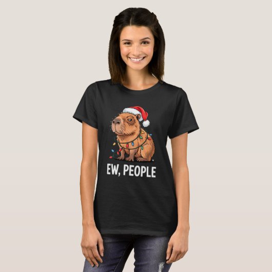 Ew People Capybara Christmas Lights Funny Introver Tシャツ (正面フル)