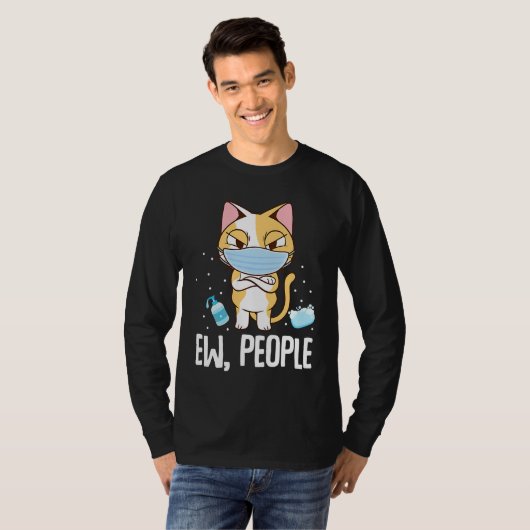 Ew People   Cat Wearing Face Mask Washing Hands Tシャツ (正面フル)