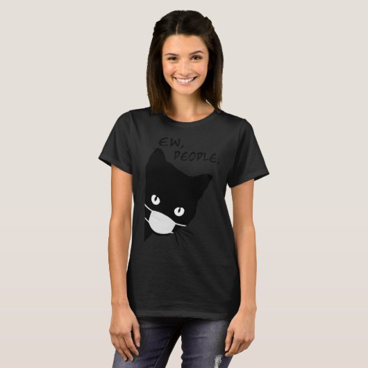 Ew People Funny Black Cat Face Mask Peeking Cat Mo Tシャツ (正面フル)