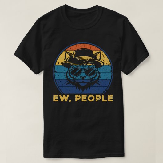 Ew People Retro Sunset Introvert Cat Tシャツ (デザイン正面)