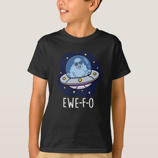 Ewe-F-O UFOプンおもしろいダークBG Tシャツ (正面)