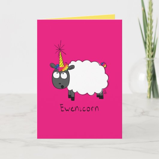Ewenicorn - Sheep Unicorn おもしろい Greeting Card カード (正面)