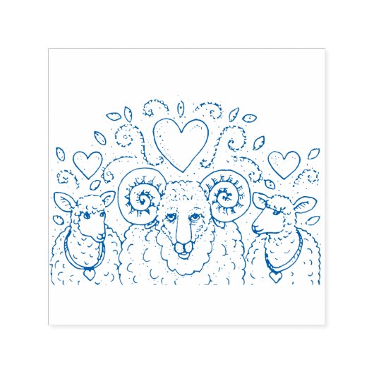 EWES羊とラム、カントリーファミリーツリー、フォークアート セルフインキングスタンプ (デザイン)