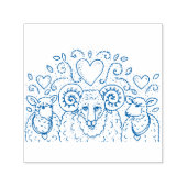 EWES羊とラム、カントリーファミリーツリー、フォークアート セルフインキングスタンプ (デザイン)