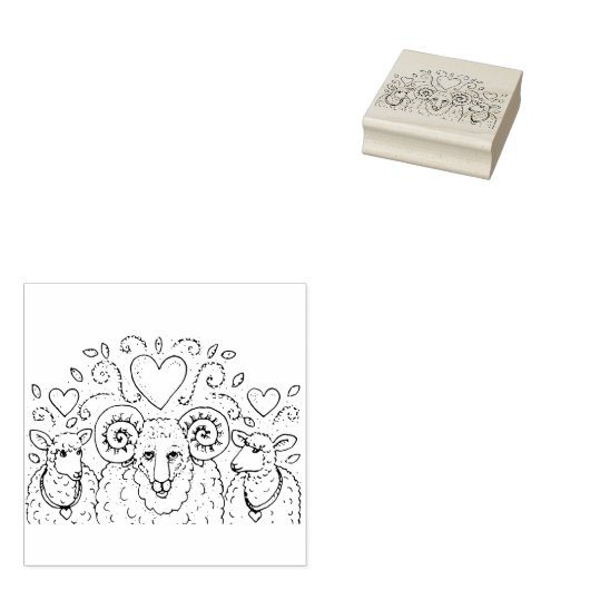 EWES羊とラム、カントリーファミリーツリー、フォークアート ラバースタンプ (押印)