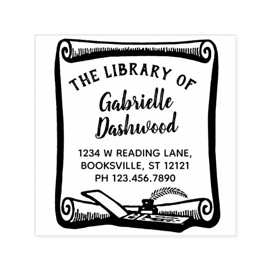 Exライブラリ蔵書票ヴィンテージスクロールライブラリカスタム セルフインキングスタンプ (デザイン)