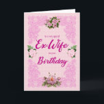 Ex妻誕生日とピンクローゼカード カード<br><div class="desc">元かわいらし妻の誕生日カード。4つのエレガントピンクのバラのピンクのセットのトレーサリー。背景はピンク淡い色の色の花。誕生日に元妻に送る素敵なカード。</div>