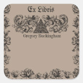 Ex Librisフローリッシュラインアート蔵書票 スクエアシール (正面)