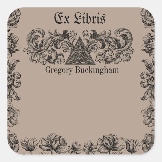 Ex Librisフローリッシュラインアート蔵書票 スクエアシール (正面)