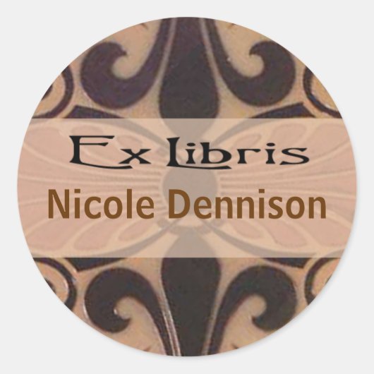 Ex Libris蔵書票ステッカー(Tilo mocha) ラウンドシール (正面)