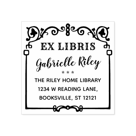 Ex Libris蔵書票華美ヴィンテージ枠 |カスタム ラバースタンプ (インプリント)