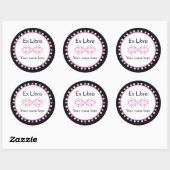 Ex Libris蔵書票 – ピンク白水玉模様 ラウンドシール (シート)