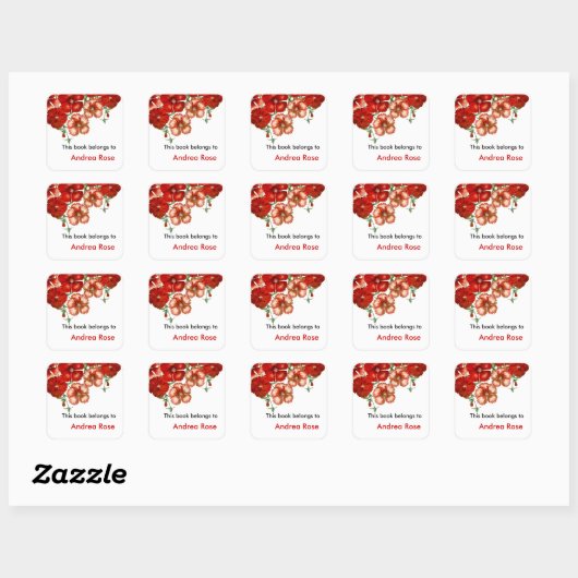 Ex Libris蔵書票、Red Carnation スクエアシール (シート)