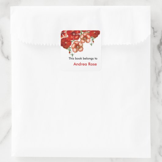 Ex Libris蔵書票、Red Carnation スクエアシール (バッグ)