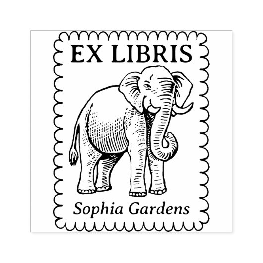 Ex Libris -インディアン象 – 斜角エッジ ラバースタンプ (インプリント)