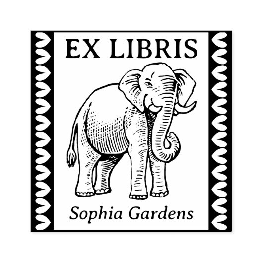 Ex Libris -インディアン象 – 縁ど ラバースタンプ (インプリント)