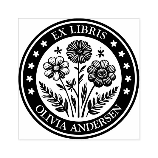 Ex Libris -フローラ配置 ラバースタンプ (インプリント)
