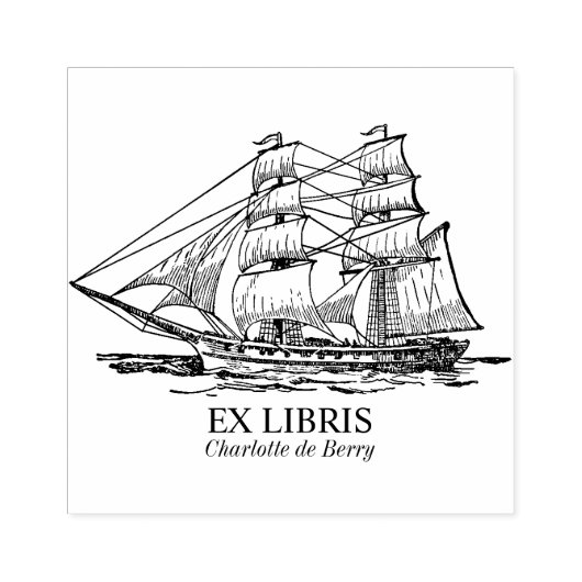 Ex Libris – 帆船(Brig) ラバースタンプ (インプリント)