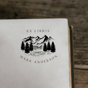 Ex Libris 手描き山岳 カスタム名 セルフインキングスタンプ