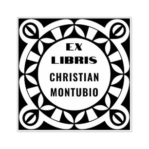 Ex Libris 木製アートスタンプ - 幾何学模様 ラバースタンプ