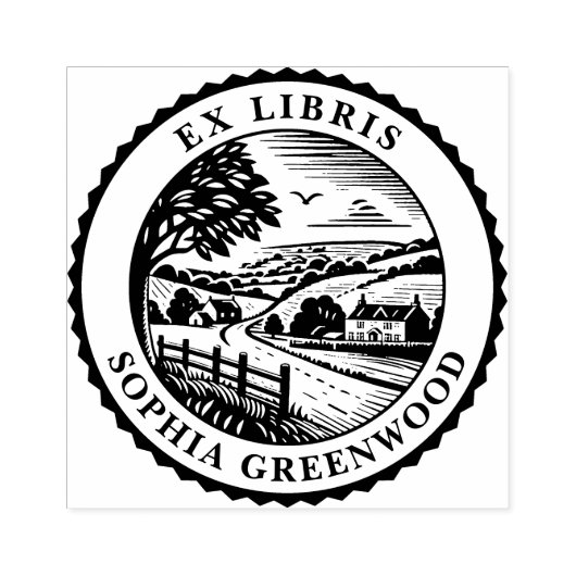 Ex Libris – 農村風景 ラバースタンプ (インプリント)