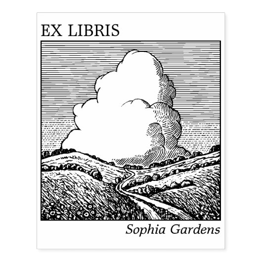 Ex Libris – 雲のある想像上の風景 ラバースタンプ (インプリント)