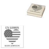 EX libris America flag in heart  bookplate library ラバースタンプ (押印)