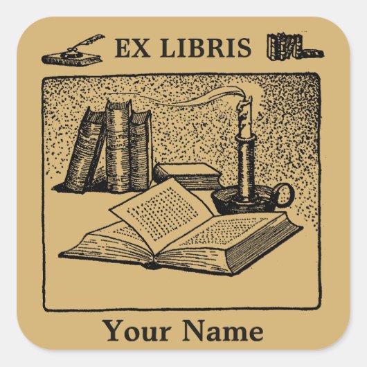 Ex Libris Candle Pen Ink Book Template スクエアシール (正面)