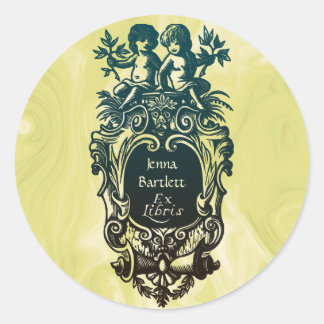 Ex Libris Cartoche & Cherubsステッカー ラウンドシール