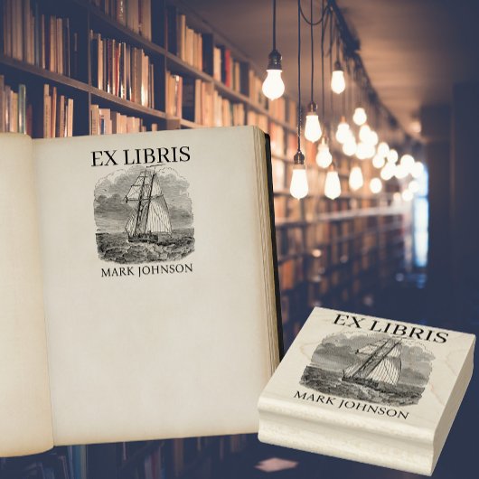 EX libris exlibris図書書室蔵書票船 ラバースタンプ
