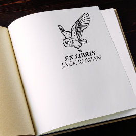 Ex Libris Flying Barn Owl Bookplate Name ラバースタンプ