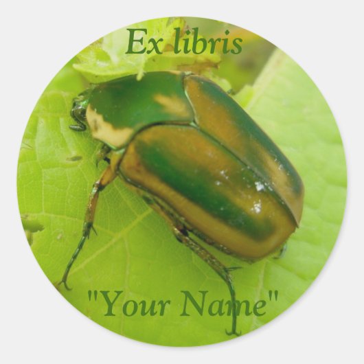Ex libris Green June Beetleスタンプ ラウンドシール (正面)