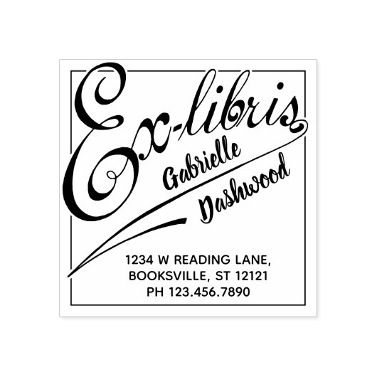 Ex Libris Library of蔵書票はっきりしたタイポグラフィ ラバースタンプ (インプリント)