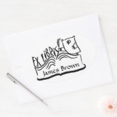 Ex Libris Owl with Bookスタンプ 楕円形シール (封筒)