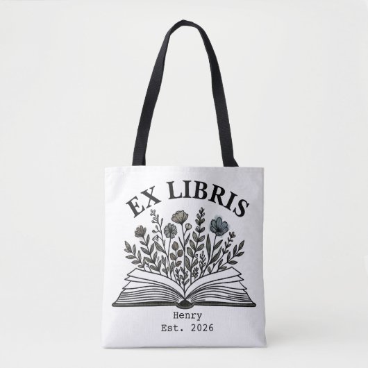 Ex Libris Personalized Book Lover Wildflower Aesth トートバッグ (正面)