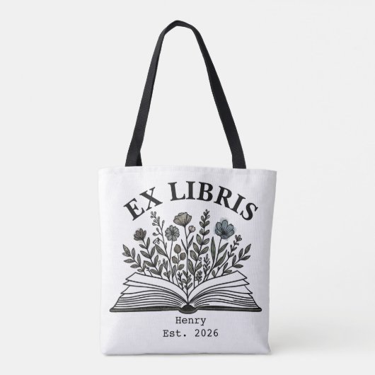 Ex Libris Personalized Book Lover Wildflower Aesth トートバッグ (裏面)