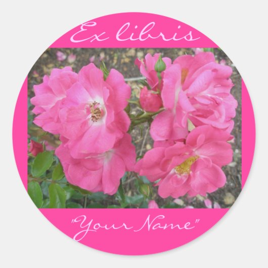 Ex libris Pink Rosesスタンプ ラウンドシール (正面)
