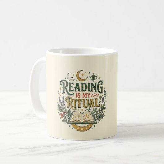 Ex Libris Reading Is My Ritual Bookish Celestial コーヒーマグカップ (正面左)