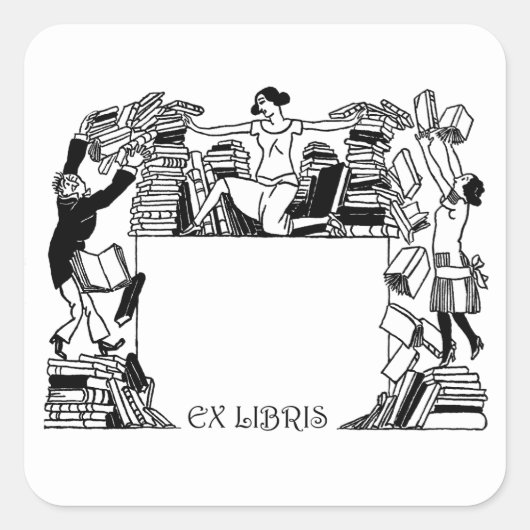 Ex Libris Stacking Books Bookplate Sticker スクエアシール (正面)