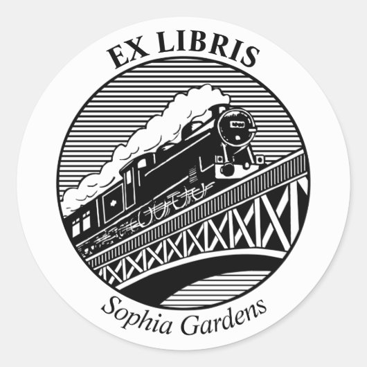 Ex Libris - Steam Train on a Bridge ラウンドシール (正面)