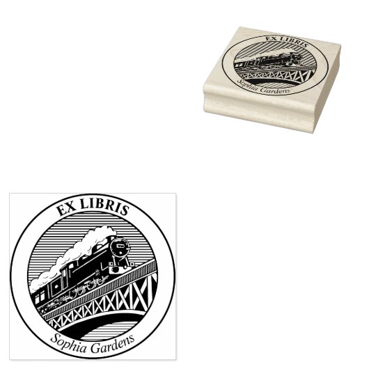 Ex Libris - Steam Train on a Bridge Rubber Stamp ラバースタンプ (押印)