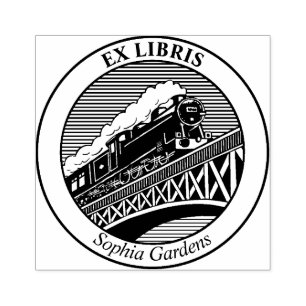 Ex Libris - Steam Train on a Bridge Rubber Stamp ラバースタンプ