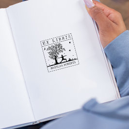 Ex Libris Yoga with a cat in自然, Book ラバースタンプ