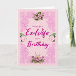 Ex Wife誕生日ウィズピンクローズカード カード<br><div class="desc">元かわいらし妻の誕生日カード。ピンエレガントク色の4本のバラのセットのトレーサー。背景はピン淡い色のク色の花柄。元妻の誕生日に送る素敵なカード。</div>