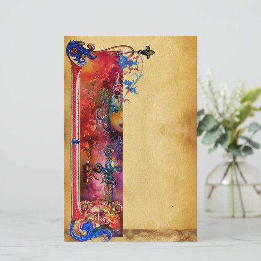 EXCALIBUR .ANTIQUEの赤く青い花の羊皮紙 便箋 (スタンド正面)