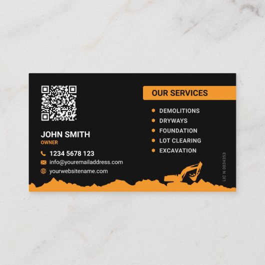 Excavating, Land clearing, Construction 名刺 (裏面)