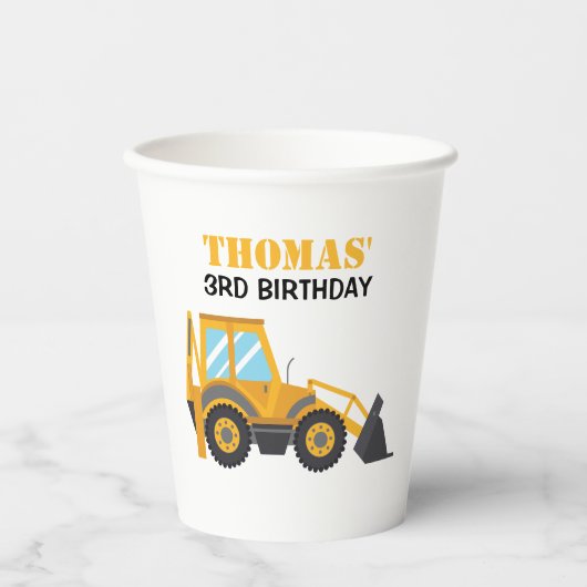 Excavator Construction Birthday Paper Cups   紙コップ (正面)